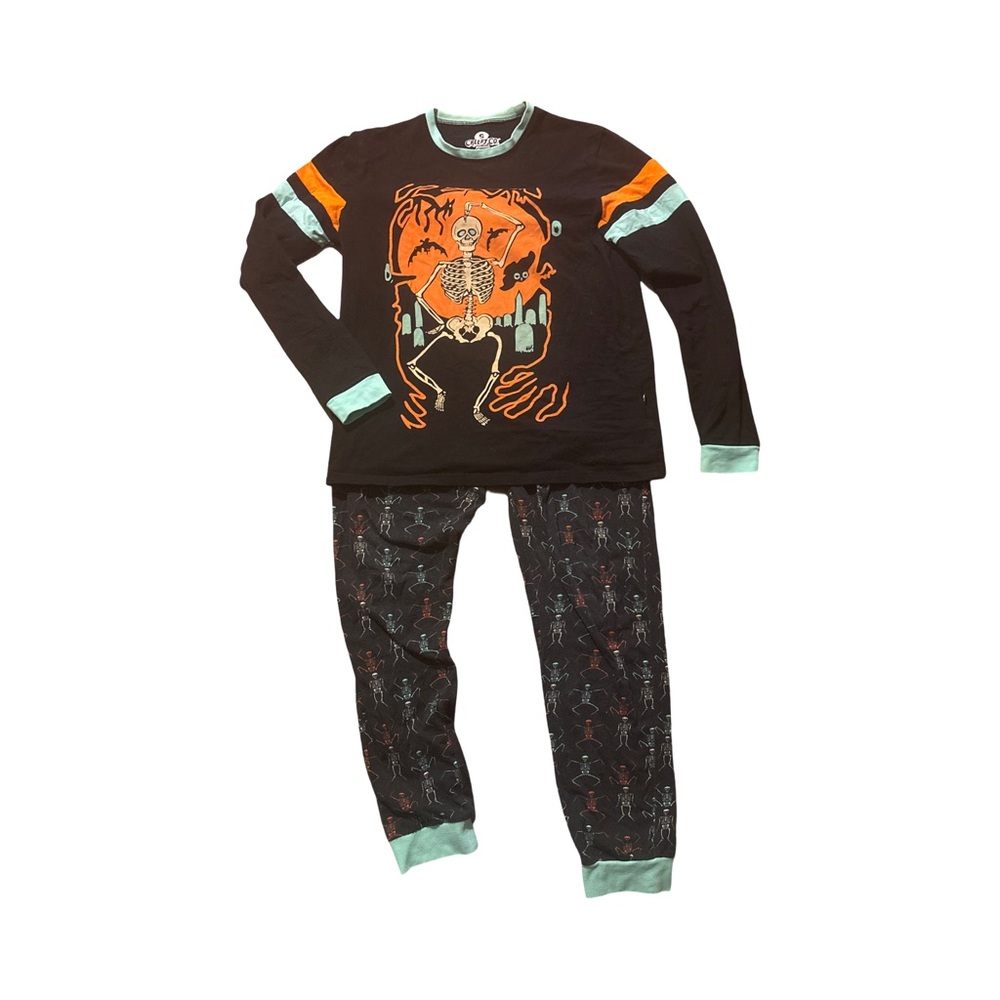 BEISTLE by Creepy Co. Halloween 🎃 Skeleton Pajama Set - Black, Orange, and Mint